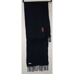 Moschino mens soft cashmere wool long scarf navy blue fringe